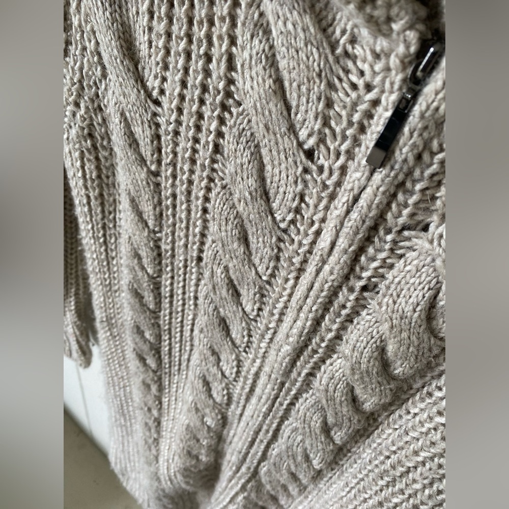 3/$30 Cleo wool blend chunky knit beige zip up sweater dress w/ buttoned collar - Picture 5 of 13